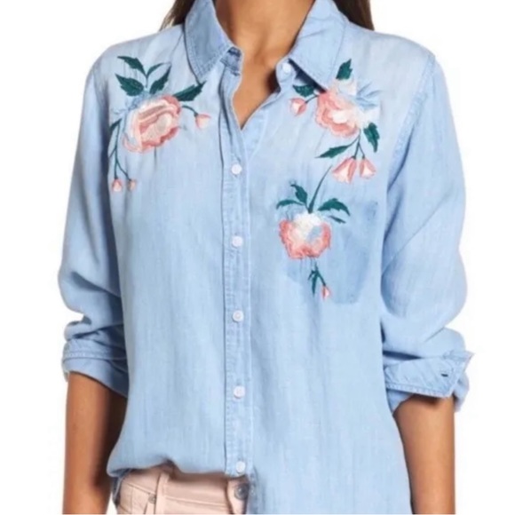 RAILS Chandler Vintage Wash Floral Embroidered Shirt Top Blouse Button Up Down - Picture 9 of 14